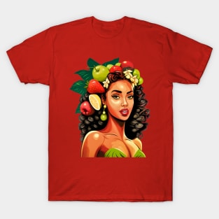 Beautiful Cartoon Style Fruitful Hair Latina Woman T-Shirt